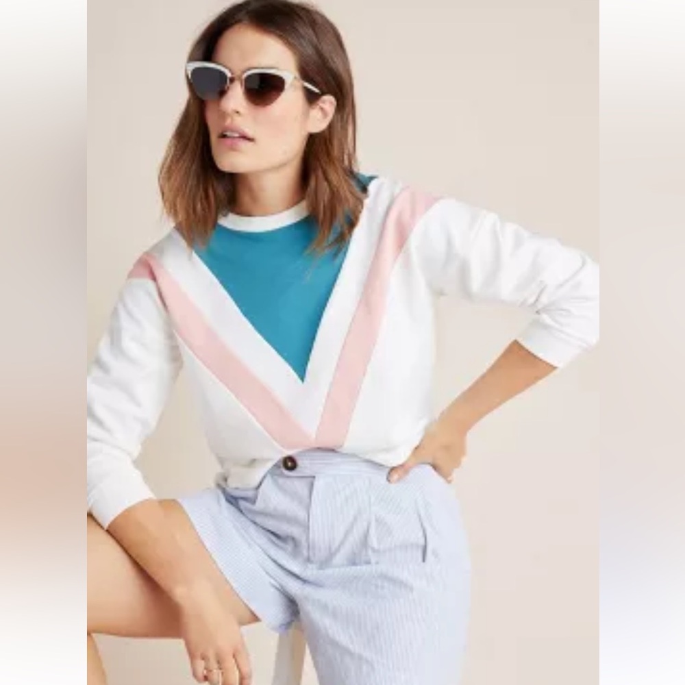 Anthropologie Seen Worn Kept Colorblock Tennis Prep Pullover Sweatshirt Small